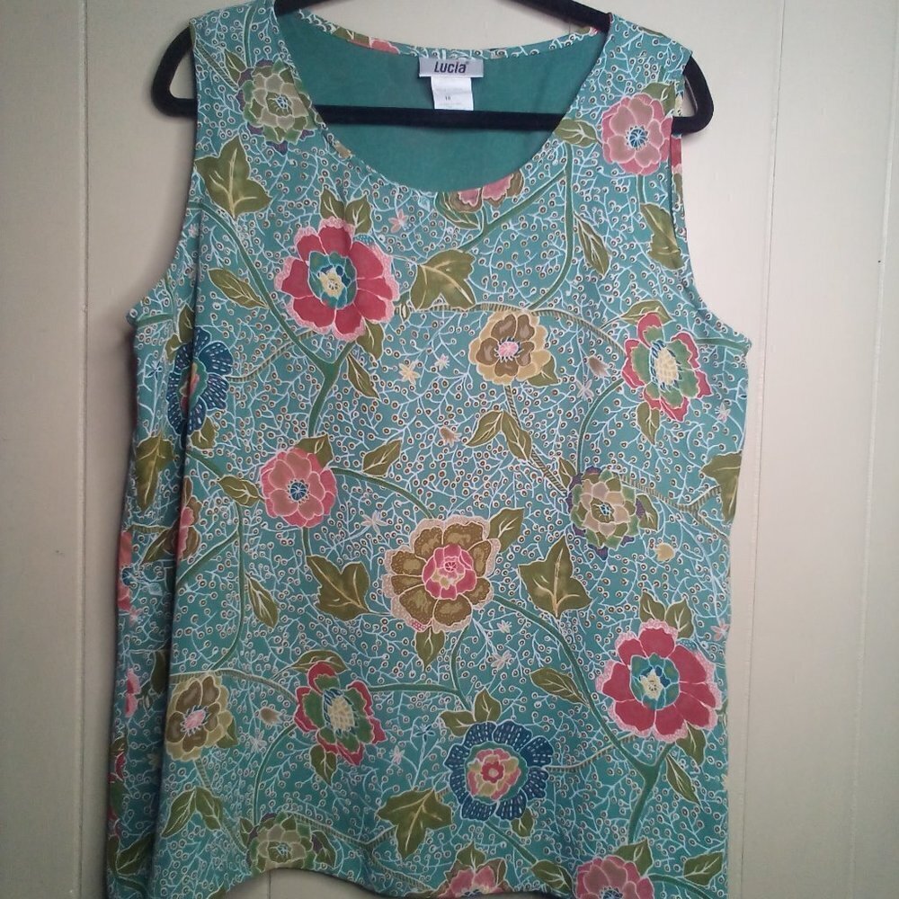 Lucia Blouse 18 Sleeveless Floral Green Blue Red